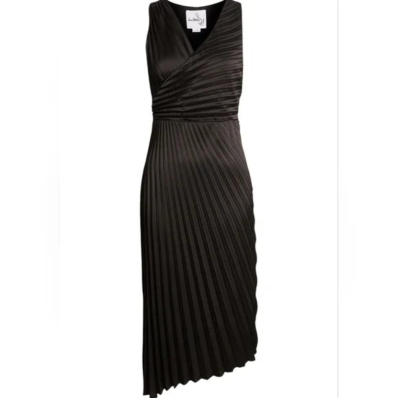 Sam Edelman Pleated Asymmetric Hem Satin Dress - Picture 5 of 12